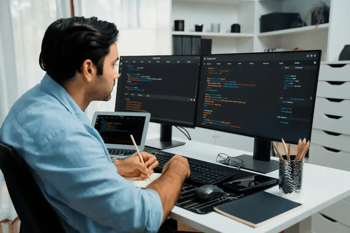 desarrollador de software trabajando en el nuevo programa adaptado a verifactu
