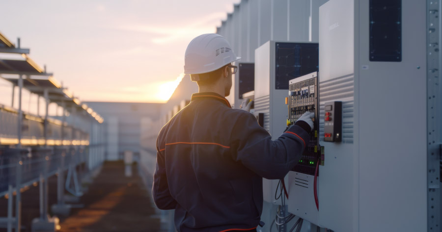 trabajador manipulando una instalación eléctrica con protocolo de seguridad